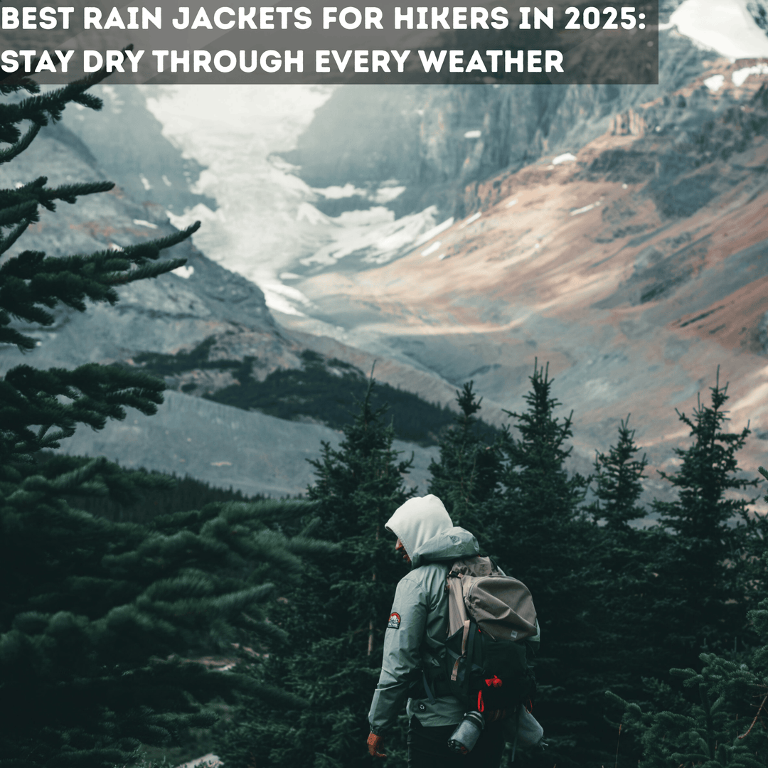 A man in hiking jacket in the wilderness with trees and mountains