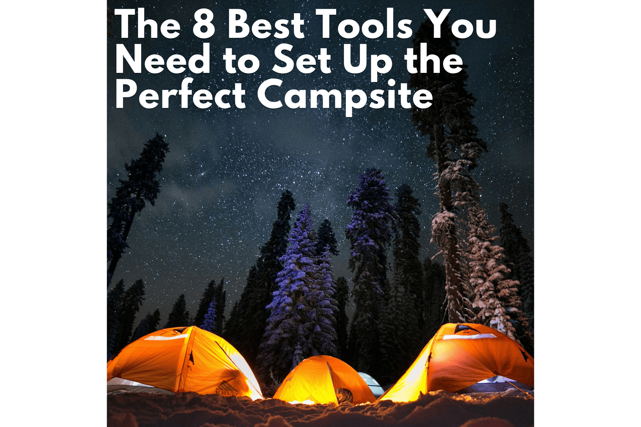 Campsite with three tents in the forest under a starlit night
