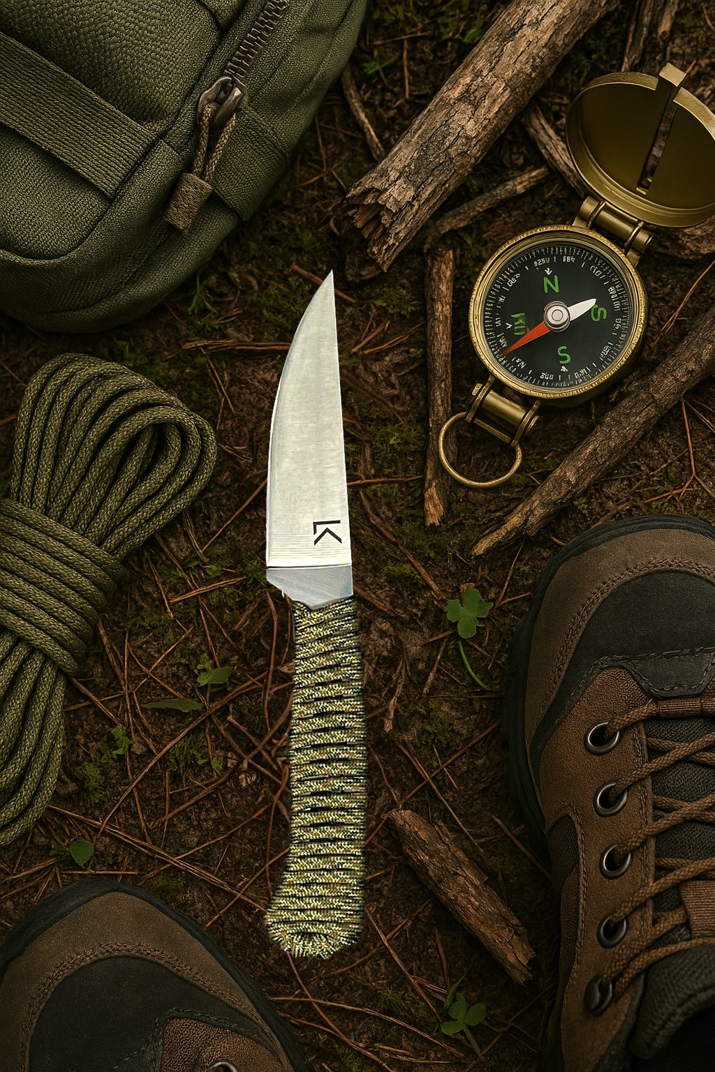 Paracord wrapped hiking knife
