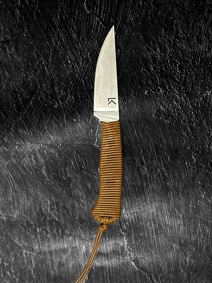 Outdoor Hiking Utility Paracord EDC Knife - Brown Leather
